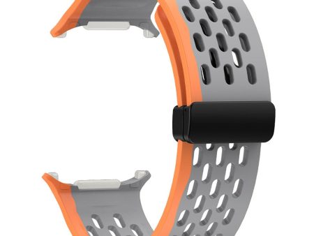 Samsung Galaxy Watch Ultra 47mm Silicone Watch Band Magnetic Folding Buckle Wrist Strap - Grey+Orange Cheap