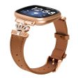 Fitbit Versa 4   Sense 2 Smooth Genuine Cow Leather Rhinestone Watch Strap - Brown For Cheap