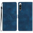 Flower Imprint Leather Case for Sony Xperia 5 , Wallet Stand Mobile Phone Protective Cover - Blue Online Sale