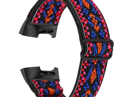 Fitbit Charge 4   3 elastic nylon pattern strap - Orange Pink For Discount