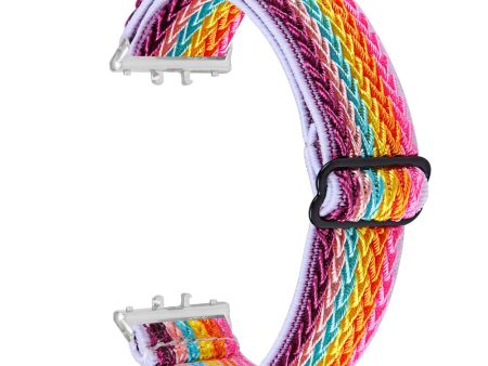 Samsung Galaxy Fit3 SM-R390 Woven Watch Strap Adjustable Wrist Band with Silver Connector - Rainbow Sale