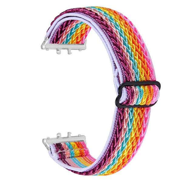 Samsung Galaxy Fit3 SM-R390 Woven Watch Strap Adjustable Wrist Band with Silver Connector - Rainbow Sale