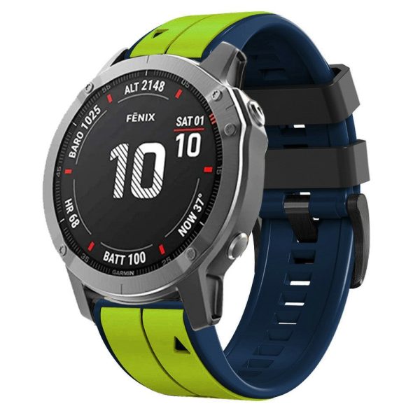 KALEBOL KLB-ZWGJ-001 Garmin Fenix 7   7 Pro Silicone Watch Band QuickFit 22mm Dual Color Strap - Lime+Blue Online now