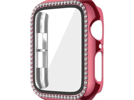 Apple Watch Series 9   8   7 41mm Rhinestone Watch Cover Hard Impact-Resistant Case with Tempered Glass Film - Rose Pink Online Sale