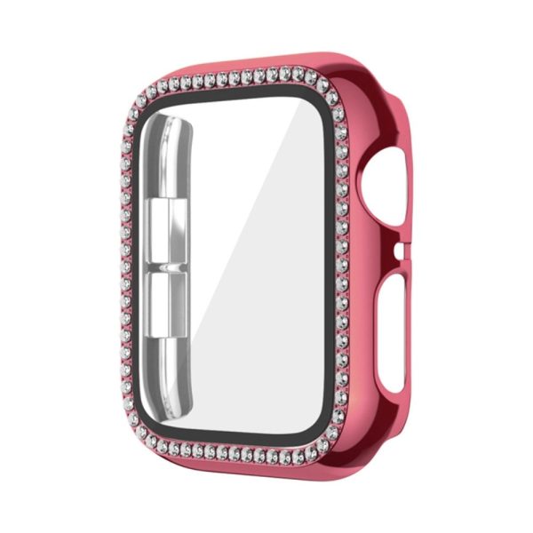 Apple Watch Series 9   8   7 41mm Rhinestone Watch Cover Hard Impact-Resistant Case with Tempered Glass Film - Rose Pink Online Sale