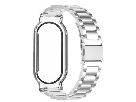 Xiaomi Mi Band 7 stainless steel watch strap with cover and tempered glass - Silver Discount