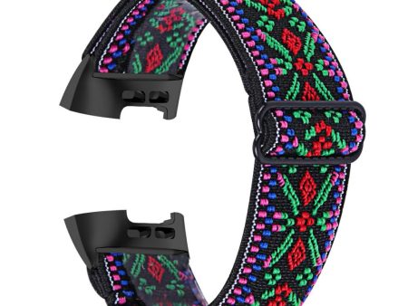 Fitbit Charge 4   3 elastic nylon pattern strap - Tri-color Tribal Flower Pattern on Sale