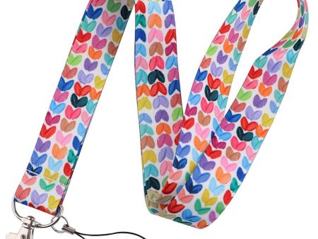 Universal heart shaped pattern phone lanyard - Colorful Hearts in White Cheap