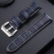 22mm Universal Genuine leather retro style strap - Blue Bamboo   Silver Supply