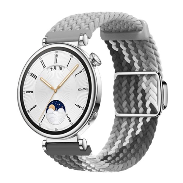 Huawei Watch GT 4 41mm Universal 18mm Watch Strap Woven Wrist Band with Silver Magnetic Buckle - Light Grey+Dark Chocolate Supply