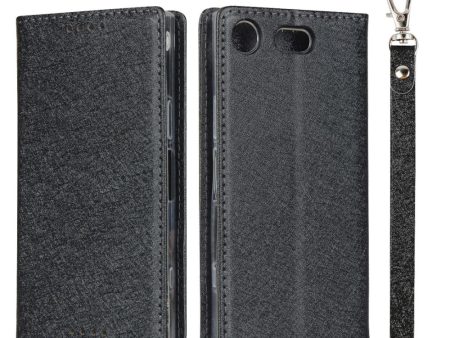 Silk Texture Wallet Stand Mobile Phone Leather Case Cover for Sony Xperia XZ1 Compact - Black Cheap