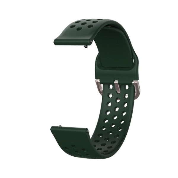 22mm Universal round hole style silicone watch strap - Blackish Green   Silver Buckle Discount