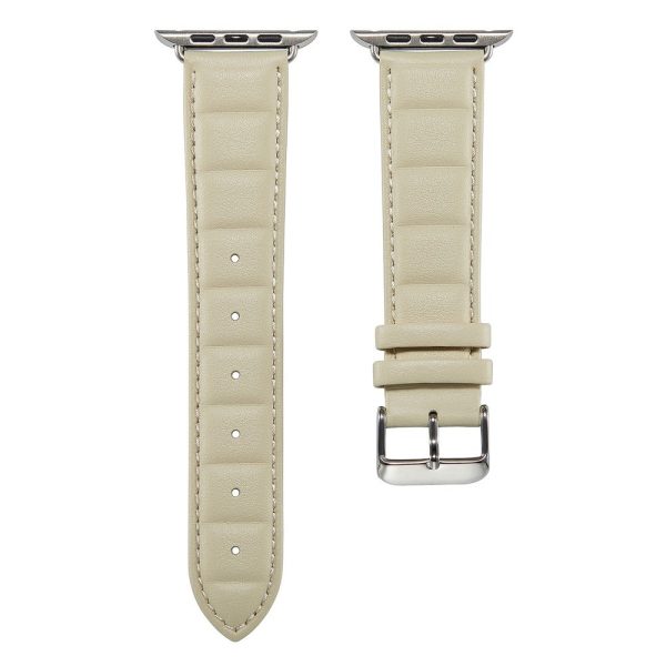 Apple Watch Series 8 (41mm) square imprinted genuine leather watch strap - Beige Discount