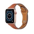 Apple Watch 44mm slender rivet design genuine leather watch strap - Brown Online