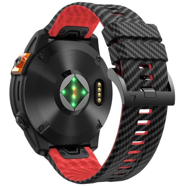 Garmin Fenix 7X Quickfit 26mm Carbon Fiber Texture Watch Strap Adjustable Silicone Band - Black+Red Cheap