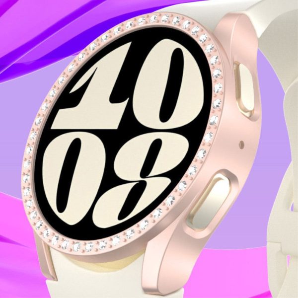 Samsung Galaxy Watch7 44mm Case Rhinestone Decor Hard Bump Resistant Watch Case Cover - Rose Gold For Sale