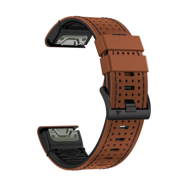 Garmin Fenix 7   7 Pro Watch Strap 22mm Leather + Silicone Watch Band - Brown+Black Hot on Sale