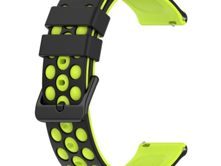 20mm Universal double color and holes design silicone watch strap - Black   Green Cheap