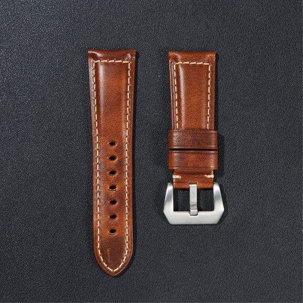 22mm Universal Genuine leather strap - Light Brown   Silver Buckle For Discount