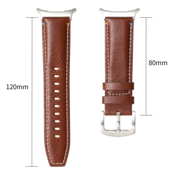 Samsung Galaxy Watch Ultra 47mm Watch Strap Stitching Lines Genuine Cow Leather Wrist Band - Crazy Horse Texture+Brown Supply