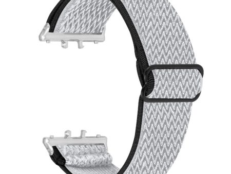 Samsung Galaxy Fit3 SM-R390 Woven Watch Strap Adjustable Wrist Band with Silver Connector - Black+White Discount