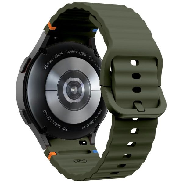 KALEBOL Samsung Galaxy Watch7 44mm 40mm   Watch FE 40mm Silicone Watch Band Wave Shape Wrist Strap - Army Green Sale