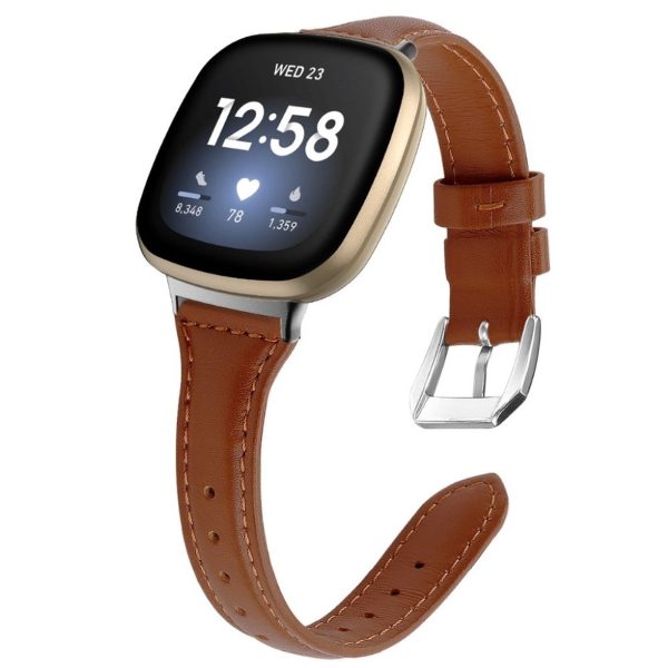 Fitbit Versa 3 T-Shape genuine leather watch band - Brown Fashion