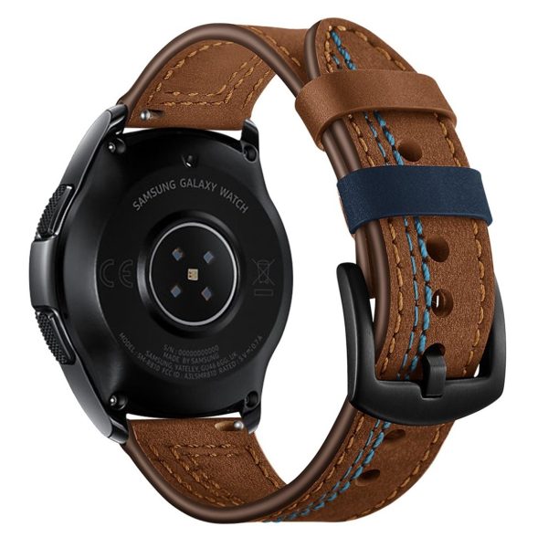 Huawei Watch GT   Samsung Galaxy Watch 46mm stitches texture genuine leather watch band - Brown Online Hot Sale