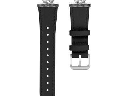 Garmin Vivomove Trend   Venu Sq 2 Watch Band Genuine Cow Leather Flower Decor Adjustable Strap - Black Discount