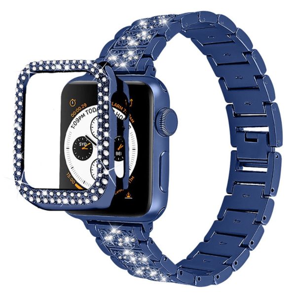 Apple Watch (41mm) 3 bead rhinestone décor watch strap with cover - Blue Cheap