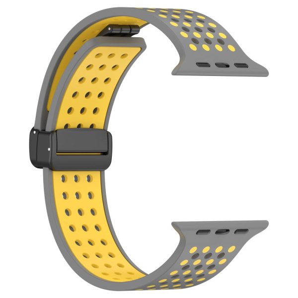 Magnetic Watch Bands Apple Watch Universal 49mm 45mm 44mm 42mm Dual-color Silicone Strap - Grey+Yellow Discount