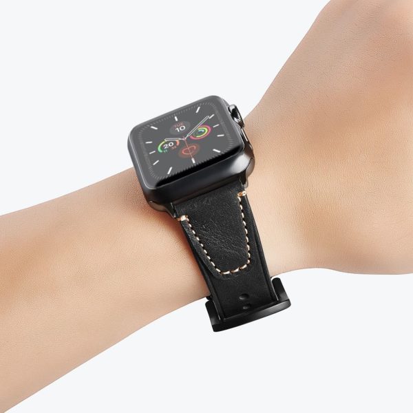 Apple Watch Series 5   4 44mm genuine leather watch band - Black Hot on Sale