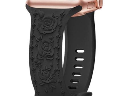 Rose Embossment Strap Apple Watch Series 41mm - 40mm - 38mm Silicone Band - Black Cheap