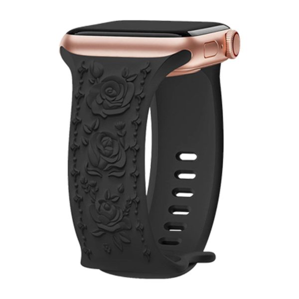 Rose Embossment Strap Apple Watch Series 41mm - 40mm - 38mm Silicone Band - Black Cheap