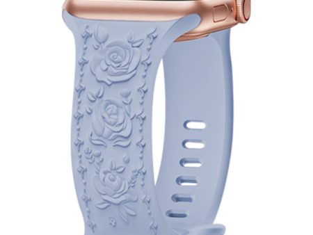 Rose Embossment Strap Apple Watch Series 41mm - 40mm - 38mm Silicone Band - Baby Blue Fashion