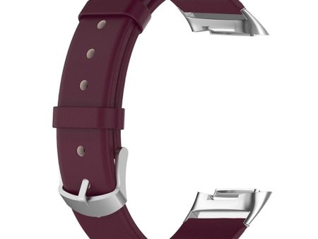 Fitbit Charge 5 genuine leather watch strap - Wine Red For Sale