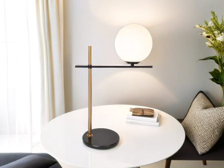 Ariz Marble Table Lamp Black and Brass with White Shade 12359 For Sale