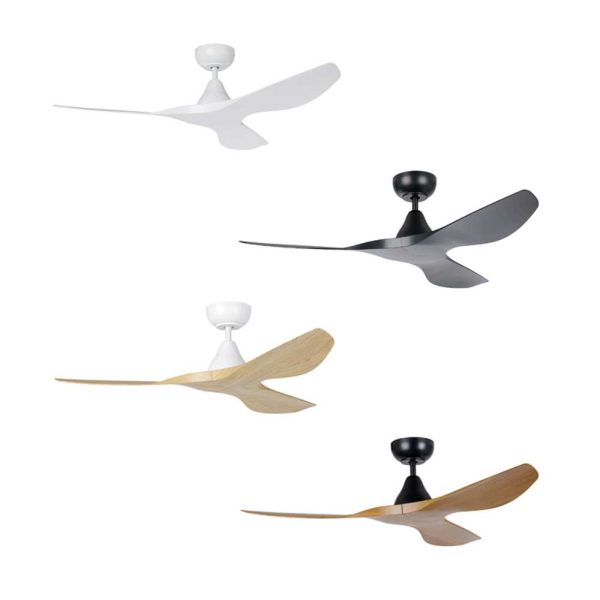 48  Surf DC Ceiling Fan in White, Black, Oak White or Teak Black For Discount