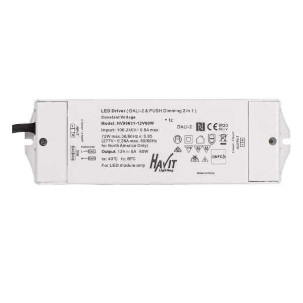 60w Dali + Push Dim LED Driver 12v or 24v DC in White Havit Lighting - HV96631-12V60W, HV96631-24V60W Online Hot Sale