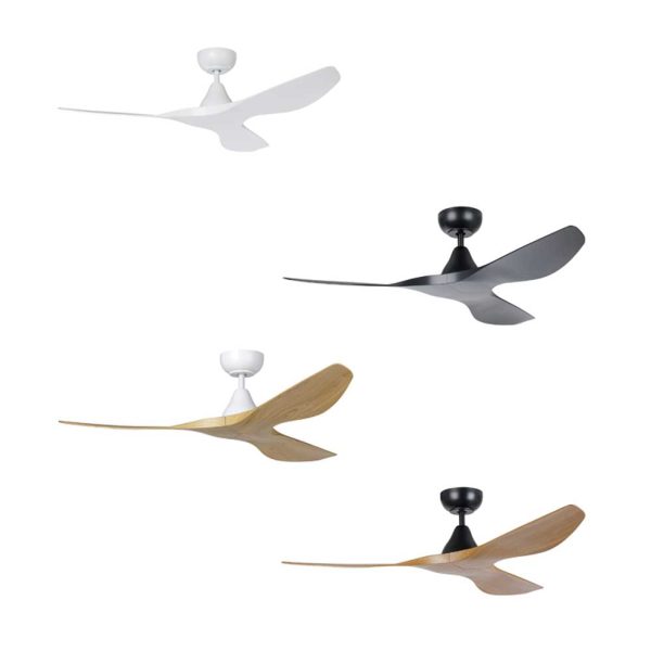 52  Surf DC Ceiling Fan in White, Black, Oak White or Teak Black For Discount