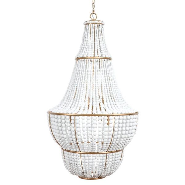 Sierra Beaded Chandelier 6Lt in Gold and White For Sale