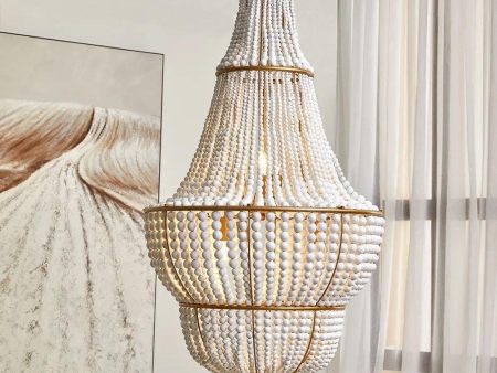 Sierra Beaded Chandelier 6Lt in Gold and White For Sale