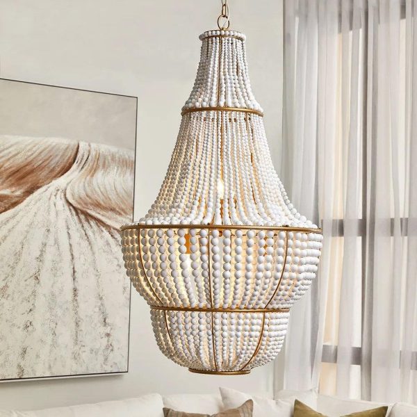 Sierra Beaded Chandelier 6Lt in Gold and White For Sale