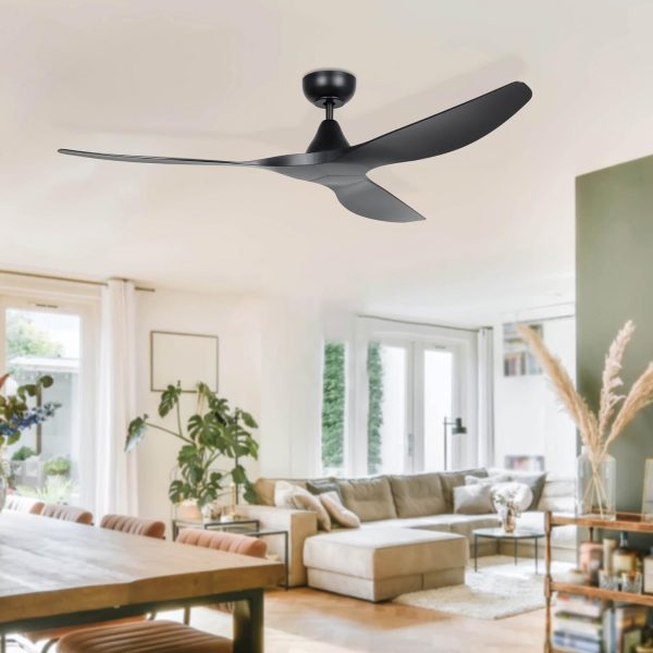 52  Surf DC Ceiling Fan in White, Black, Oak White or Teak Black For Discount