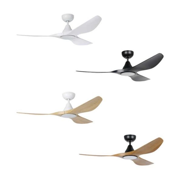 52  Surf DC Ceiling Fan and CCT Light 20w in White, Black, Oak White or Teak Black Sale